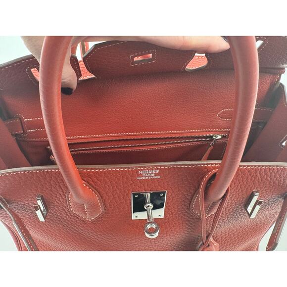 Hermes Birkin 30 Red Leather Palladium Hardware Top Handle Bag - Picture 13 of 16